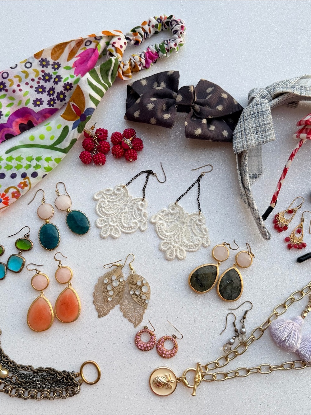 LOT Anthropologie Accessories: Earrings/Necklace/Headband/Hair Clip Y2K Lace